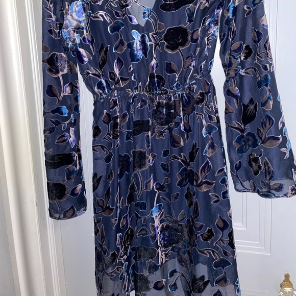 Multi Blue Velour and Sheer Dress Gray Accents! - Picture 3 of 9